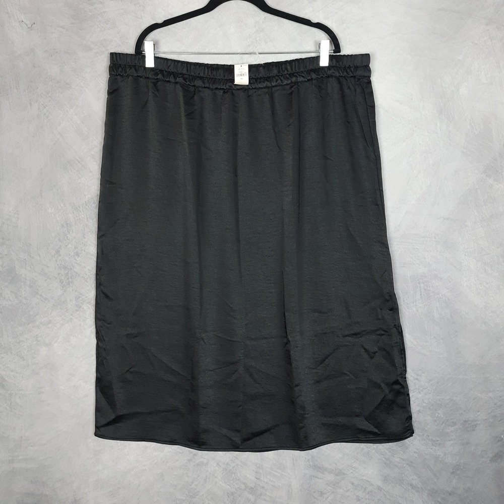 Black Chiffon Skirt Womens 2XL Satin Side Slit Elastic Waist Romantic Soft Goth